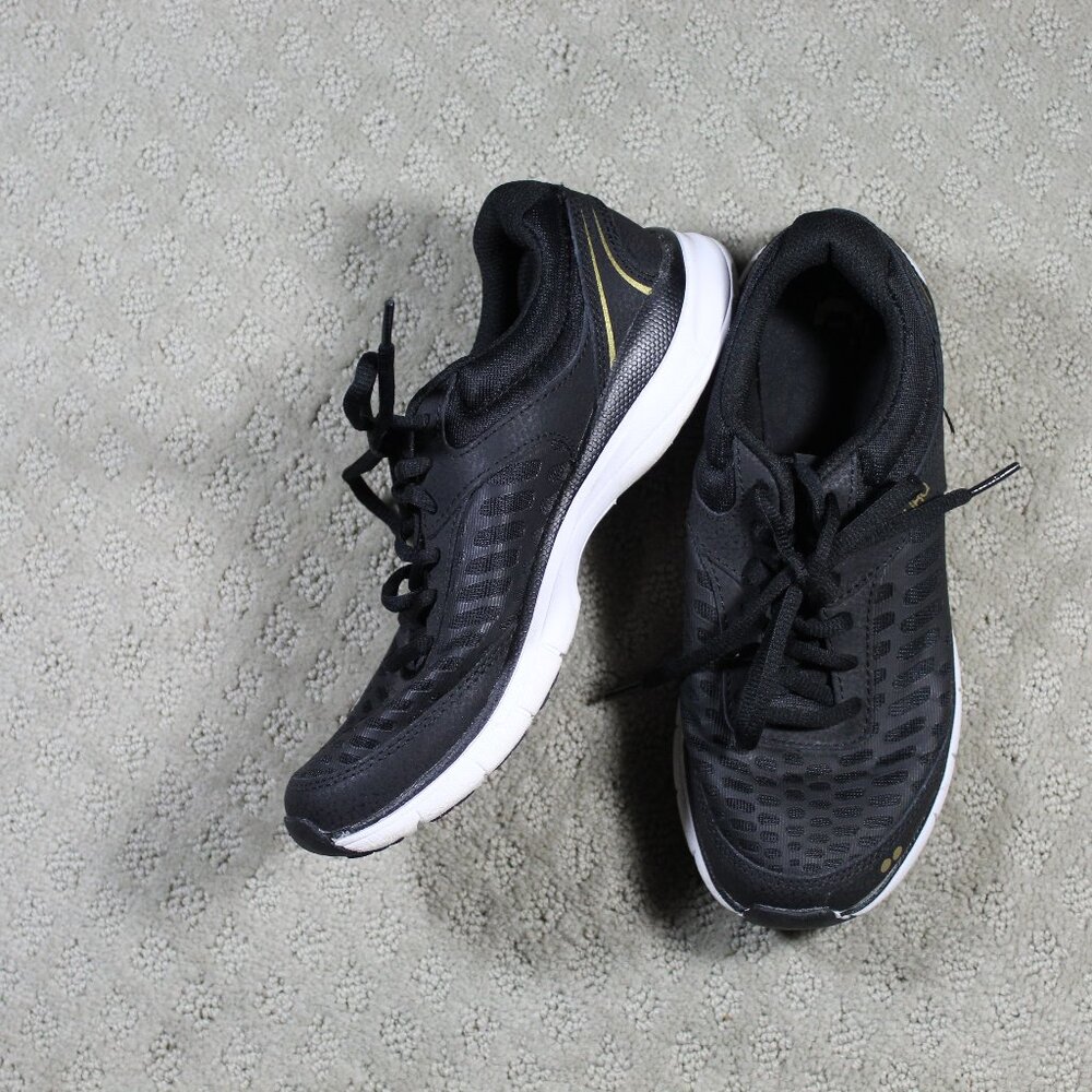 Ryka Women's 6 Black Gold Leather Mesh Sneakers